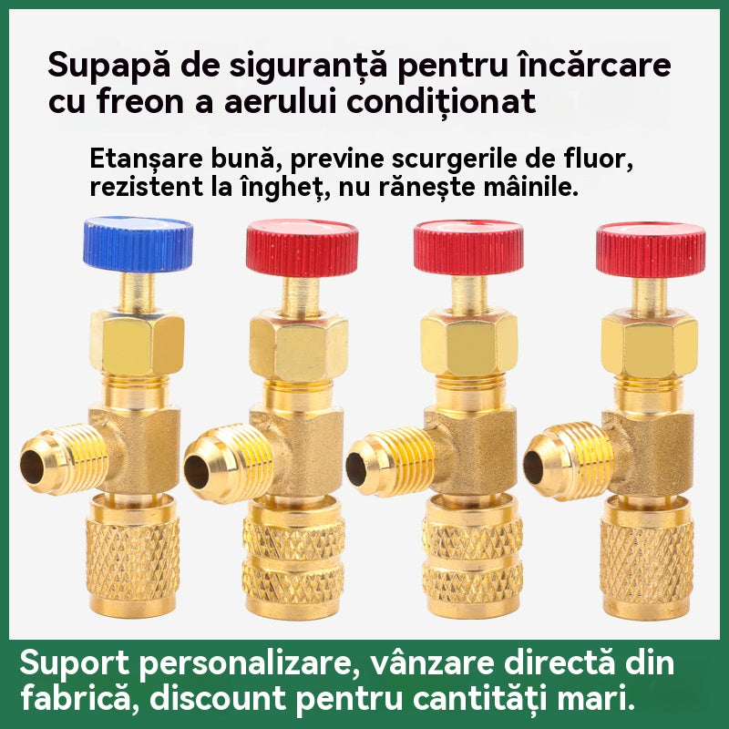 🔥🔥【Set de 4 】 supape de siguranță pentru agent frigorific, conectori adaptor R22/R410A, fitinguri din alamă fără alimentare electrică, cu control Pornit/Oprit, pentru încărcarea și întreținerea sistemelor HVAC.
