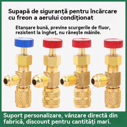 🔥🔥【Set de 4 】 supape de siguranță pentru agent frigorific, conectori adaptor R22/R410A, fitinguri din alamă fără alimentare electrică, cu control Pornit/Oprit, pentru încărcarea și întreținerea sistemelor HVAC.
