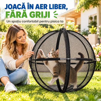 🐱 Cort Sferic Pliabil cu Plasă Respirabilă pentru Pisici · Protecție 360° · Spațiu Sigur de Joacă Interior și Exterior!