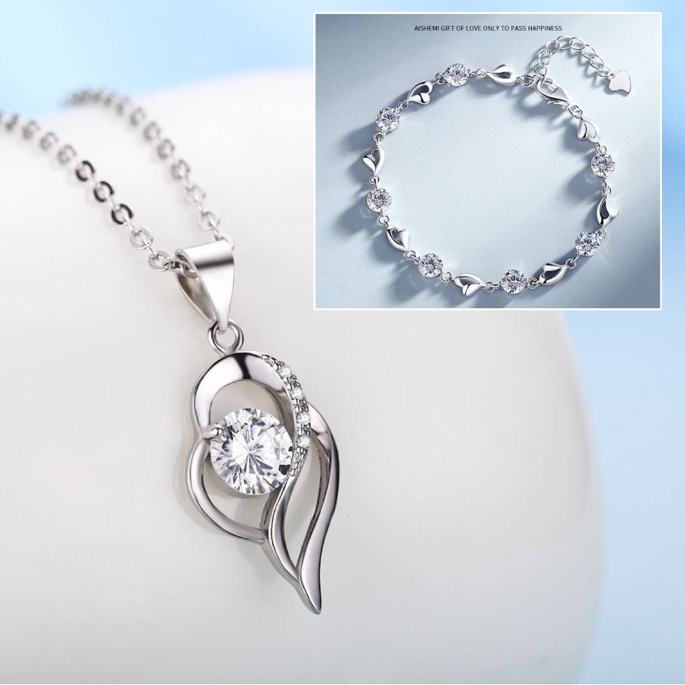 ✨✨【Cumpărați 1, primiți 1 gratuit】💎Set inima oceanului brățară + colier din argint 925--🎁Cele mai bune cadouri