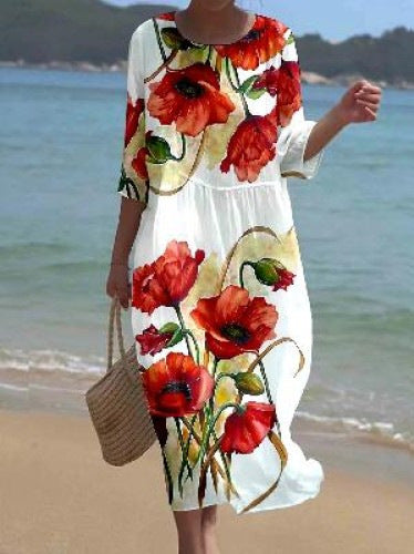 🌸🌸【50% de descuento】🔥【S-8XL】 2026 nuevo vestido con estampado de flores y cuello