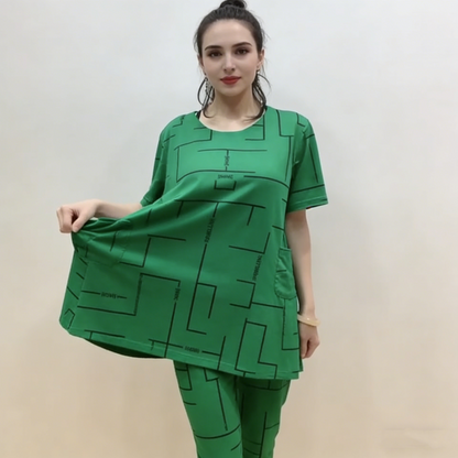 【Top + Pantaloni】Costum de femeie cu mânecă scurtă, stil nou 2026, lejer, pentru femei de vârstă mijlocie și în vârstă
