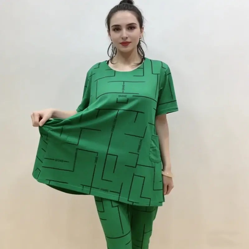 【Top + Pantaloni】Costum de femeie cu mânecă scurtă, stil nou 2026, lejer, pentru femei de vârstă mijlocie și în vârstă