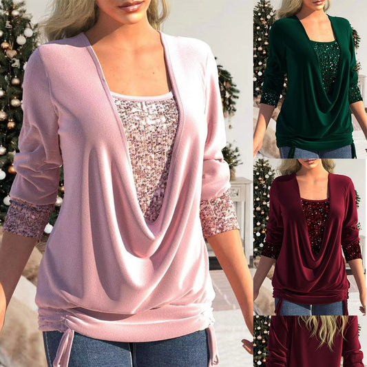 🎁【✨ Najbolje prodajano】【M-5XL】Nov jesensko/zimski ženski dvodelni top z dolgimi rokavi iz umetnega materiala