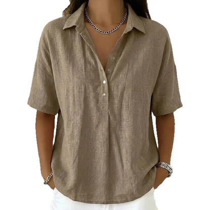 【S–3XL】Tricou cu mânecă scurtă pentru femei, din bumbac și in, croială slim, versatil, respirabil și confortabil