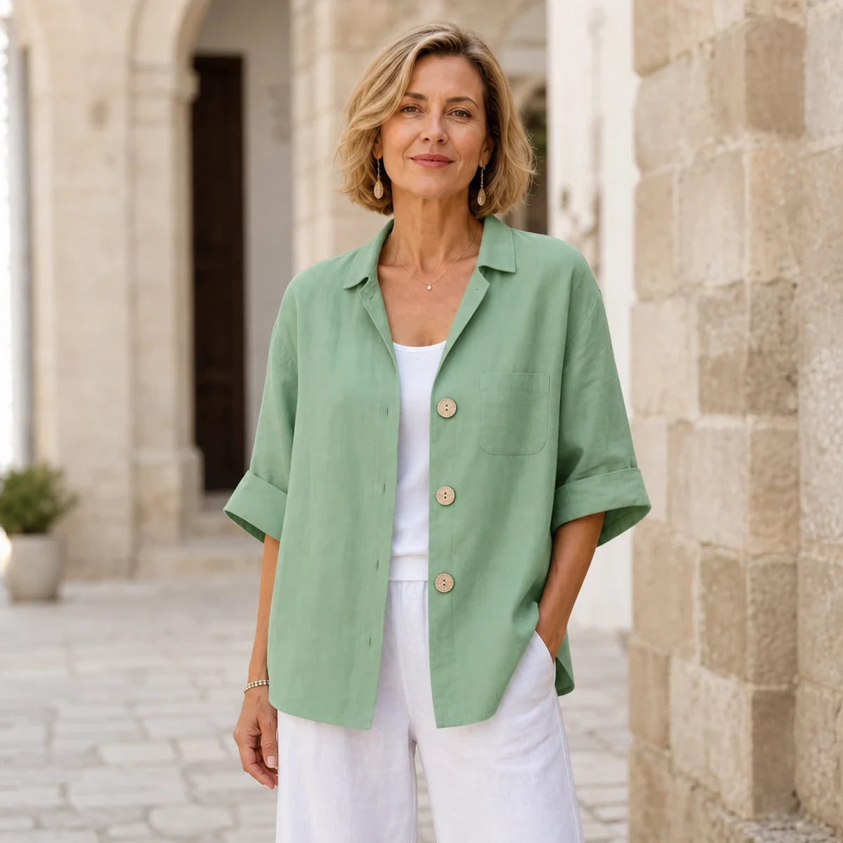 【Noutate Vară 2026】Cămașă Cardigan din In și Bumbac în Stil Retro European, Bluză Lejeră și Respirabilă cu Mânecă Scurtă, 6 Culori (S-5XL)! 🌿☀️