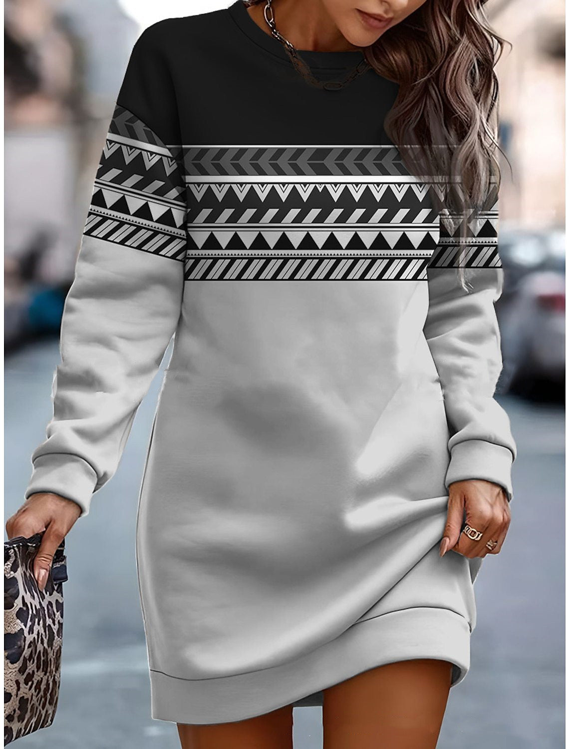 🔥🔥👗Nuevo vestido suéter de cuello redondo para otoño e invierno 2026 con estampado colorido