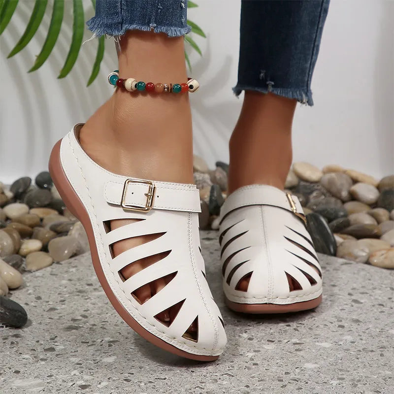 👡 Saboți de Vară din Piele Naturală de Vacă – Design Decupat cu Velcro, Talpă Anatomică Anti-Oboseală, 5 Culori, Mărimi 36-43! ☀️✨