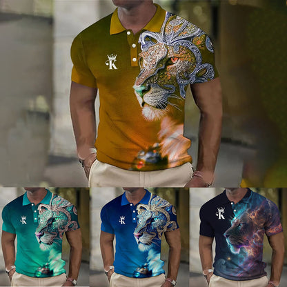 🔥【50% de descuento】【S-6XL】Polo para hombre con estampado de león en 3D