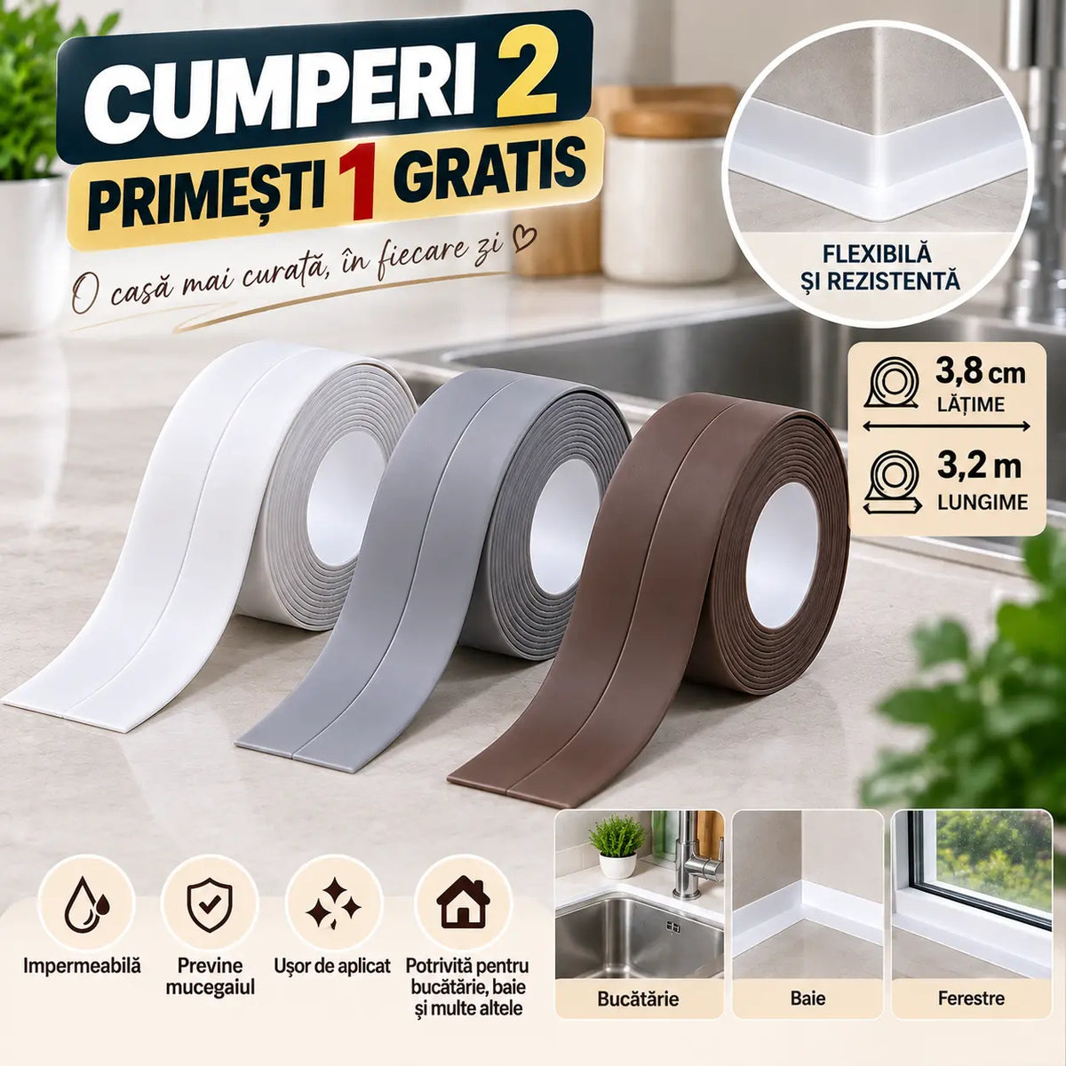 ✨【2+1 GRATUIT】Bandă impermeabilă pentru rosturi, protecție simplă împotriva umezelii pentru o casă mai curată și îngrijită