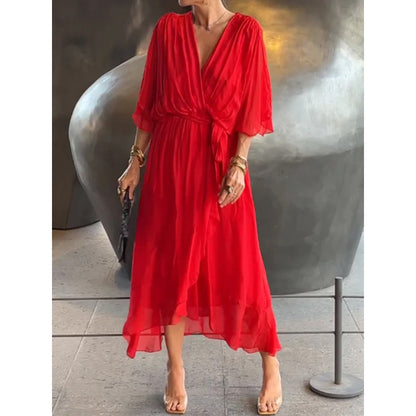 💟【S-5XL】 👗 Дълга шифонена рокля с ръкави тип „прилеп“, предлага се в различни цветове