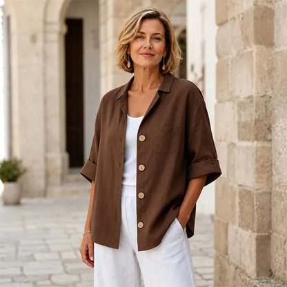 【Noutate Vară 2026】Cămașă Cardigan din In și Bumbac în Stil Retro European, Bluză Lejeră și Respirabilă cu Mânecă Scurtă, 6 Culori (S-5XL)! 🌿☀️