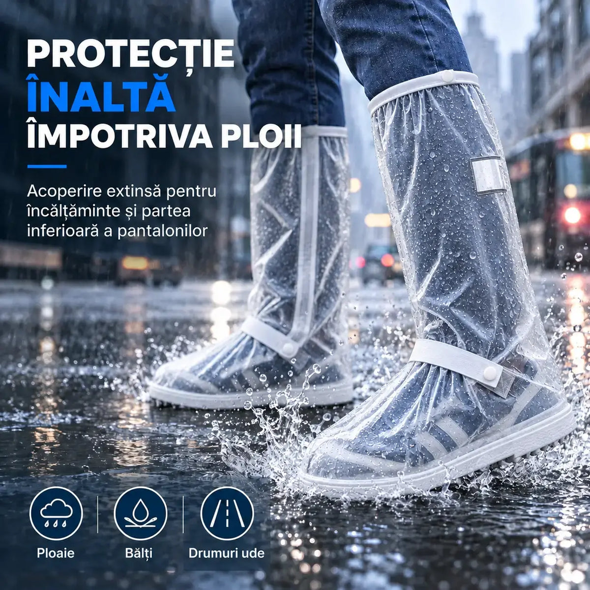 ☔ Protecție Supremă împotriva Ploii! Huse Înalte Impermeabile pentru Încălțăminte (Inălțime 40 cm)! Talpă Anti-Alunecare Grosă · PVC Rezistent · Disponibil pe Negru și Transparent!