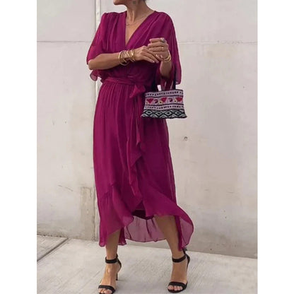 💟【S-5XL】 👗 Дълга шифонена рокля с ръкави тип „прилеп“, предлага се в различни цветове