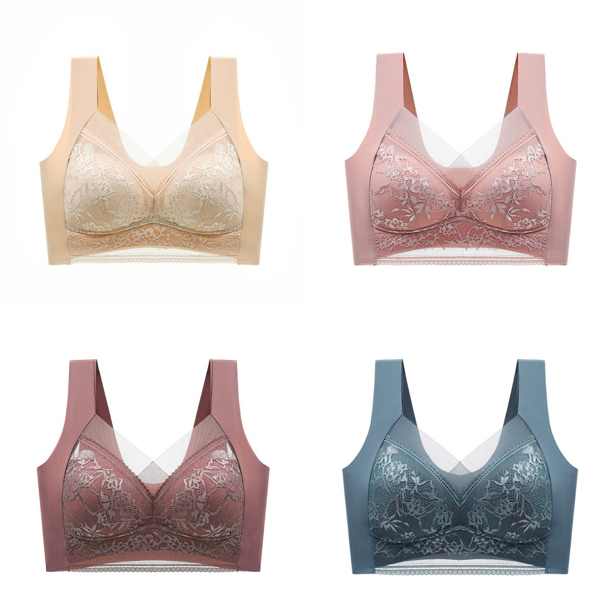 🔥Último día 45% de descuento【4 piezas】👙【40-110 kg】Sujetador de encaje sin costuras, cómodo y de alta calidad