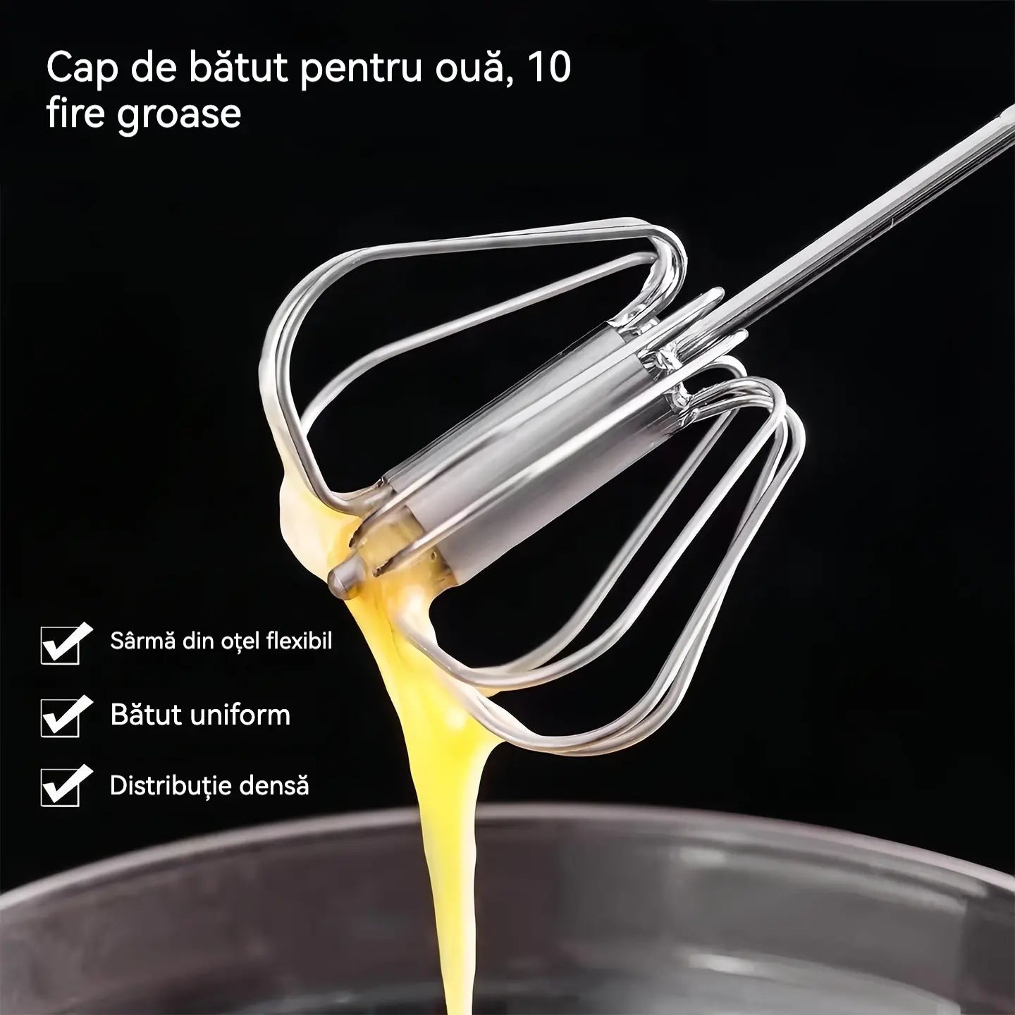 🎁 【Set de 2 piese】Tel semiautomat pentru bătut ouă, din oțel inoxidabil