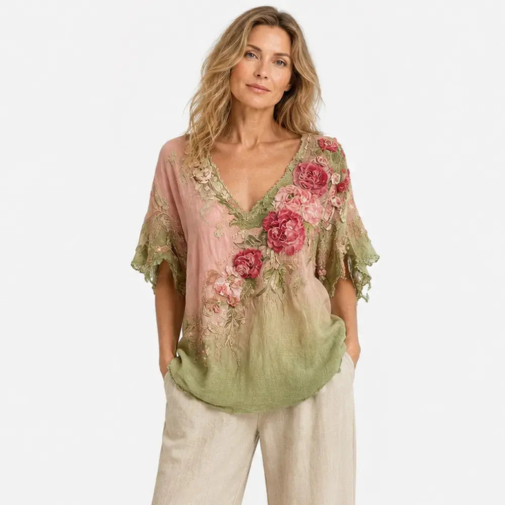 🌸 Stil Boho-Chic rafinat și confortabil! Bluză elegantă cu decolteu în V și imprimeu floral (DanteLă fină / Croială lejeră / 4 culori / Mărimi: S-4XL)! ✨