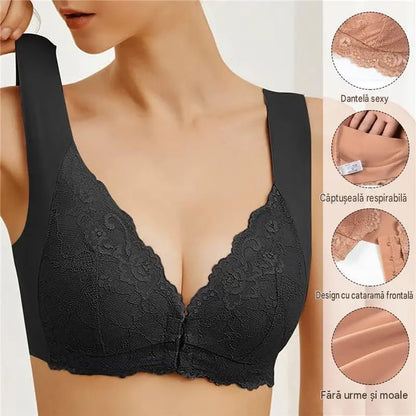 ✨【Set din 3 piese】Sutien sexy pentru mărimi mari, fără armătură, cu închidere în față și un design superb la spate.