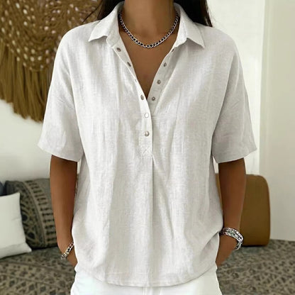 【S–3XL】Tricou cu mânecă scurtă pentru femei, din bumbac și in, croială slim, versatil, respirabil și confortabil