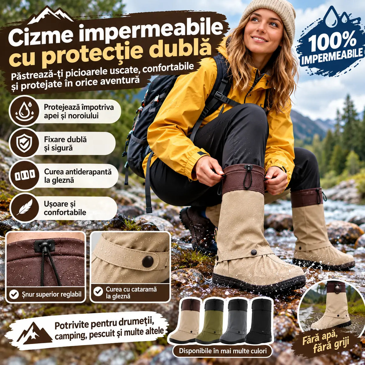 🔥🎁 Huse impermeabile și pliabile pentru încălțăminte, cu profil înalt: prevăzute cu talpă antiderapantă și sistem dublu de închidere, aceste protecții sunt concepute special pentru deplasările zilnice în aer liber și pentru ieșirile pe timp de ploaie.