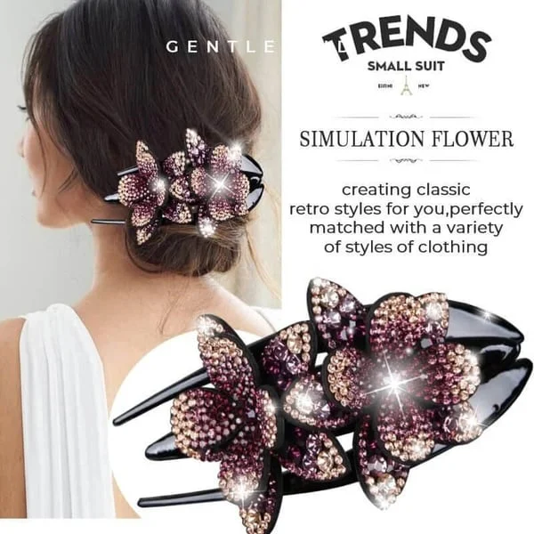 ✨【Compra 2 y llévate 2 gratis】Pinza para el pelo con doble flor de diamantes de imitación