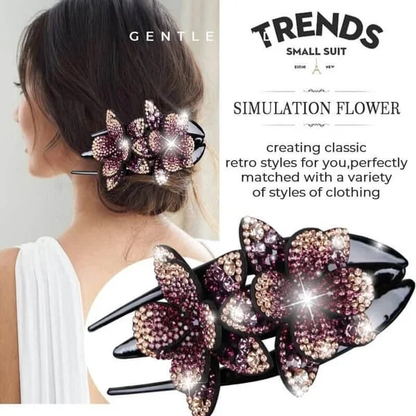 ✨【Compra 2 y llévate 2 gratis】Pinza para el pelo con doble flor de diamantes de imitación