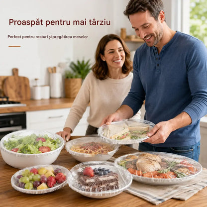 【200 bucăți】Film transparent de unică folosință, ideal pentru recipiente și alimente. Se potrivește perfect, asigură o etanșare bună și este ușor de utilizat