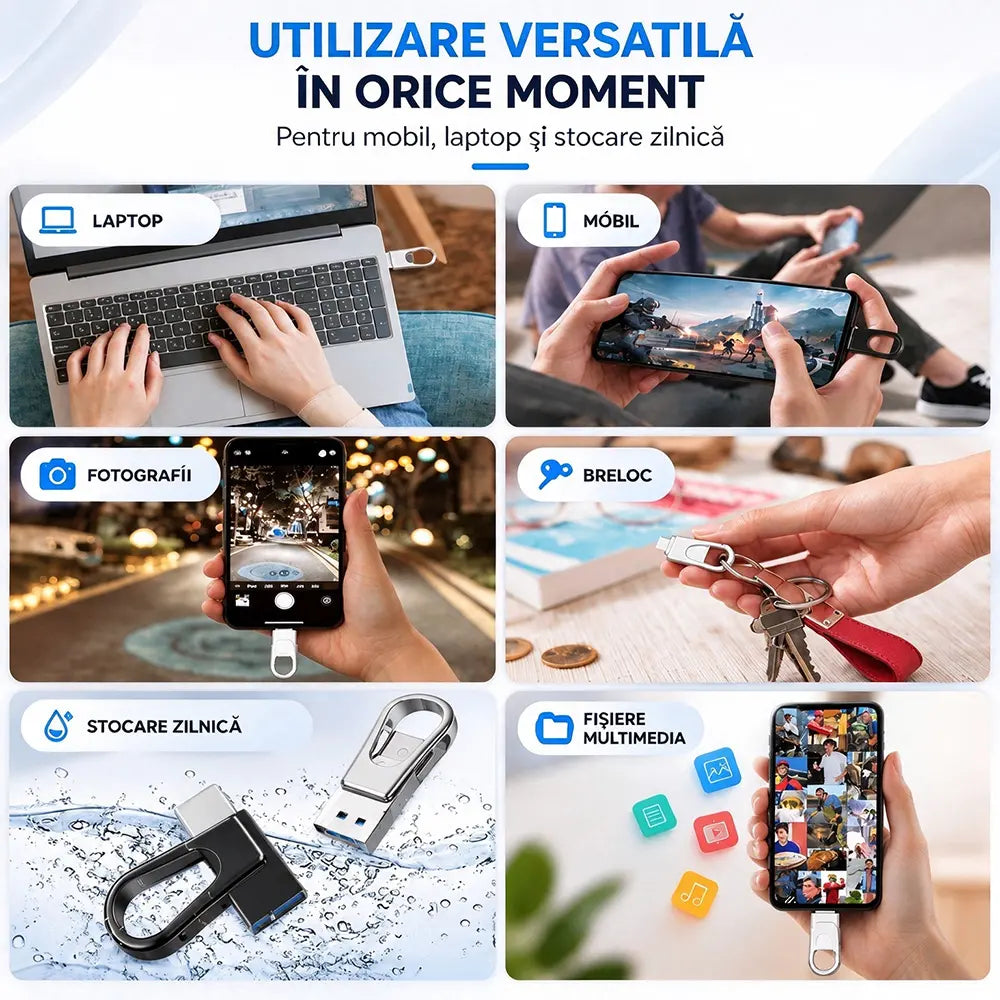 💾 Stick USB Flash 2TB cu Interfață Dublă (USB 3.0 + Type-C) · Carcasă Metalică · Compatibil Telefon, Tabletă și Laptop!