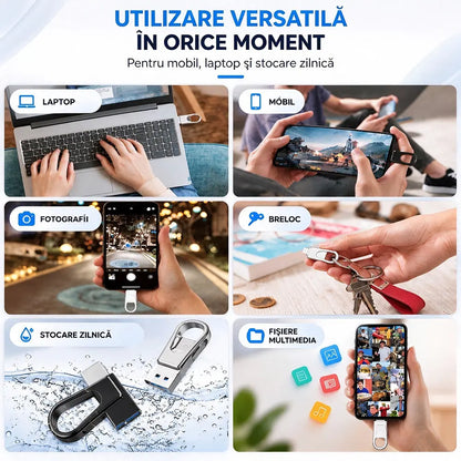 💾 Stick USB Flash 2TB cu Interfață Dublă (USB 3.0 + Type-C) · Carcasă Metalică · Compatibil Telefon, Tabletă și Laptop!
