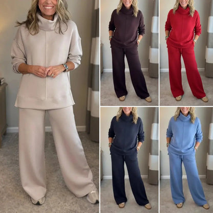 🍂🐏Set casual de iarnă pentru femei, de înaltă calitate: pulover minimalist cu guler înalt + pantaloni casual cu croială dreaptă🔥