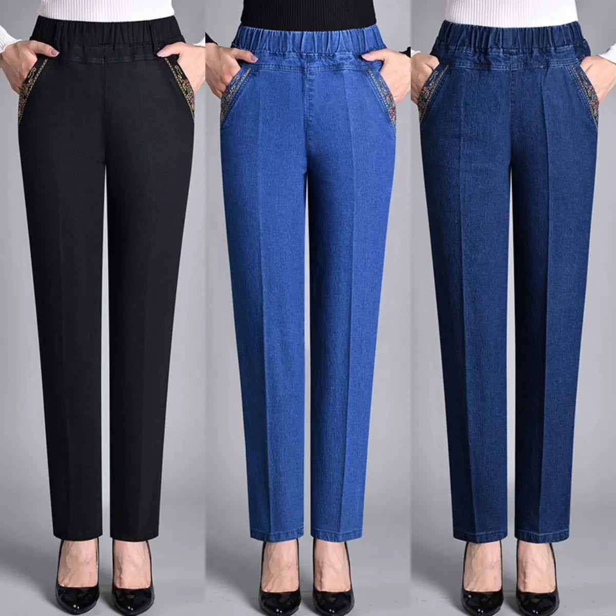 🔥【Reducere 50%】🔥🔥【XL-5XL】Noutate 2026, Blugi elastici casual cu picior drept, mărime de damă