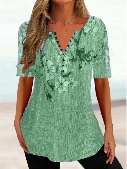 💕【Oferta por tiempo limitado】💕【S-5XL】Nuevas camisetas de manga corta con cuello en V de algodón para mujer, ideales para el verano: suaves y agradables al tacto.
