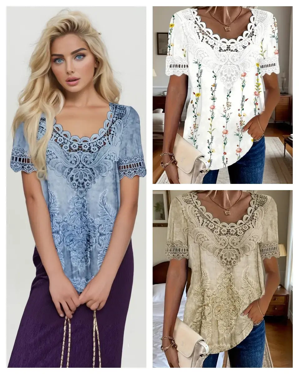 🤩🌺【S-6XL】2026 Noua modă Tricou casual elegant din dantelă pentru femei, confortabil și respirabil