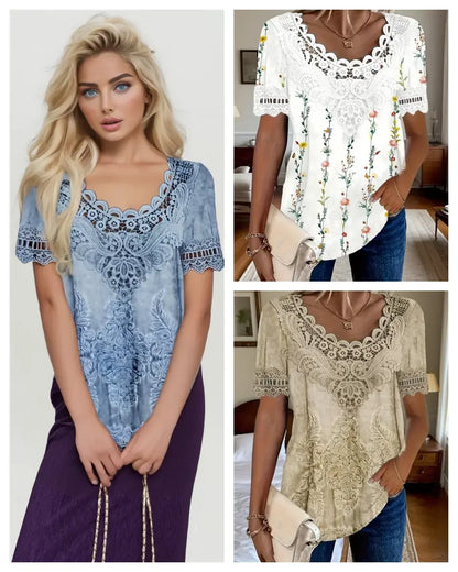 🤩🌺【S-6XL】2026 Noua modă Tricou casual elegant din dantelă pentru femei, confortabil și respirabil