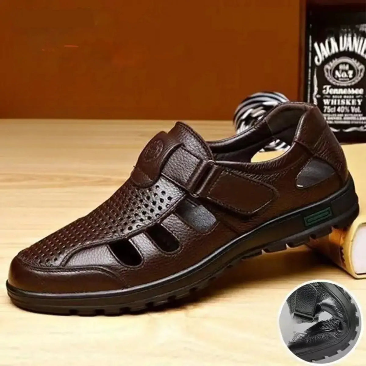 😎👞【Piele naturală premium – versiune nou îmbunătățită】Sandale bărbătești high-end din piele naturală, cu design perforat