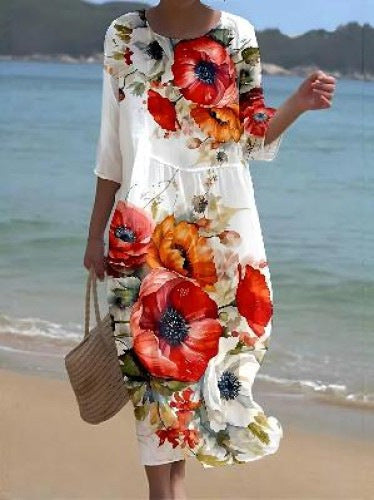 🌸🌸【50% de descuento】🔥【S-8XL】 2026 nuevo vestido con estampado de flores y cuello