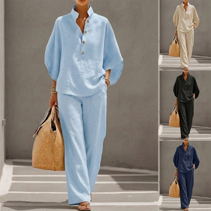 【S-5XL】Set de pantaloni cu mâneci tip liliac și croială largă din in