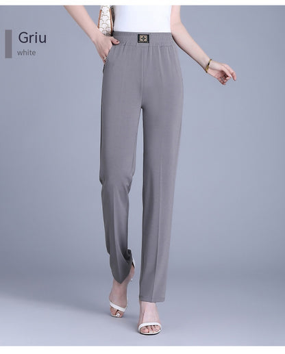 【XL-6XL】👖Pantaloni de vară din mătase glacială, cu talie înaltă și croială dreaptă