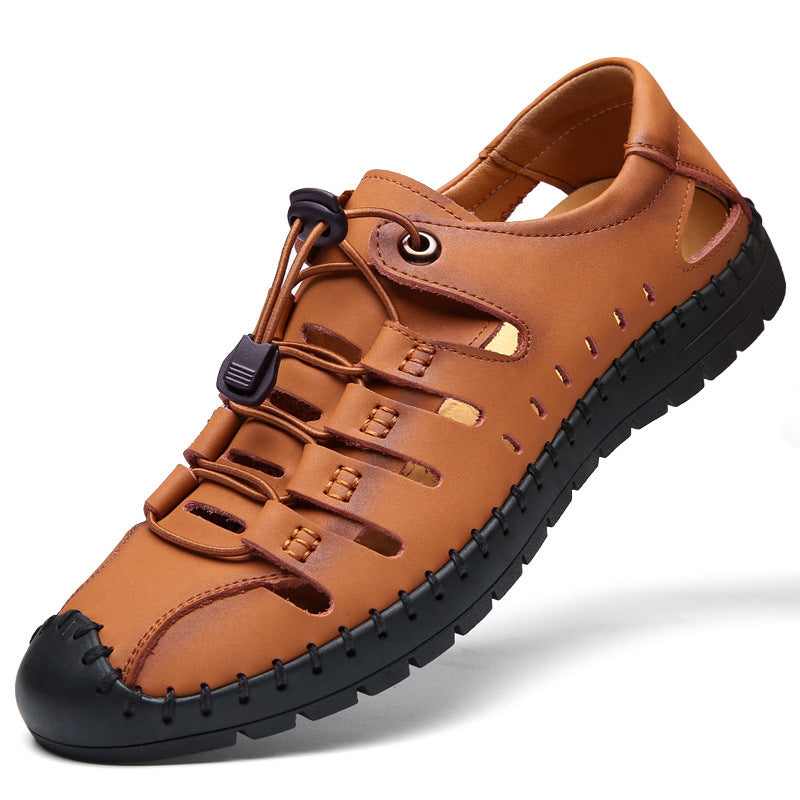 🌟✨【39-44】Męskie oryginalne skórzane buty z odkrytymi palcami, wydrążone, letnie, swobodne, oddychające - modne i stylowe-4026431