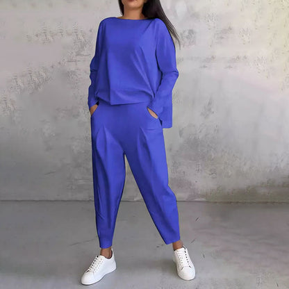 💖Set de pantaloni cu mânecă lungă și gât rotund, set din două piese