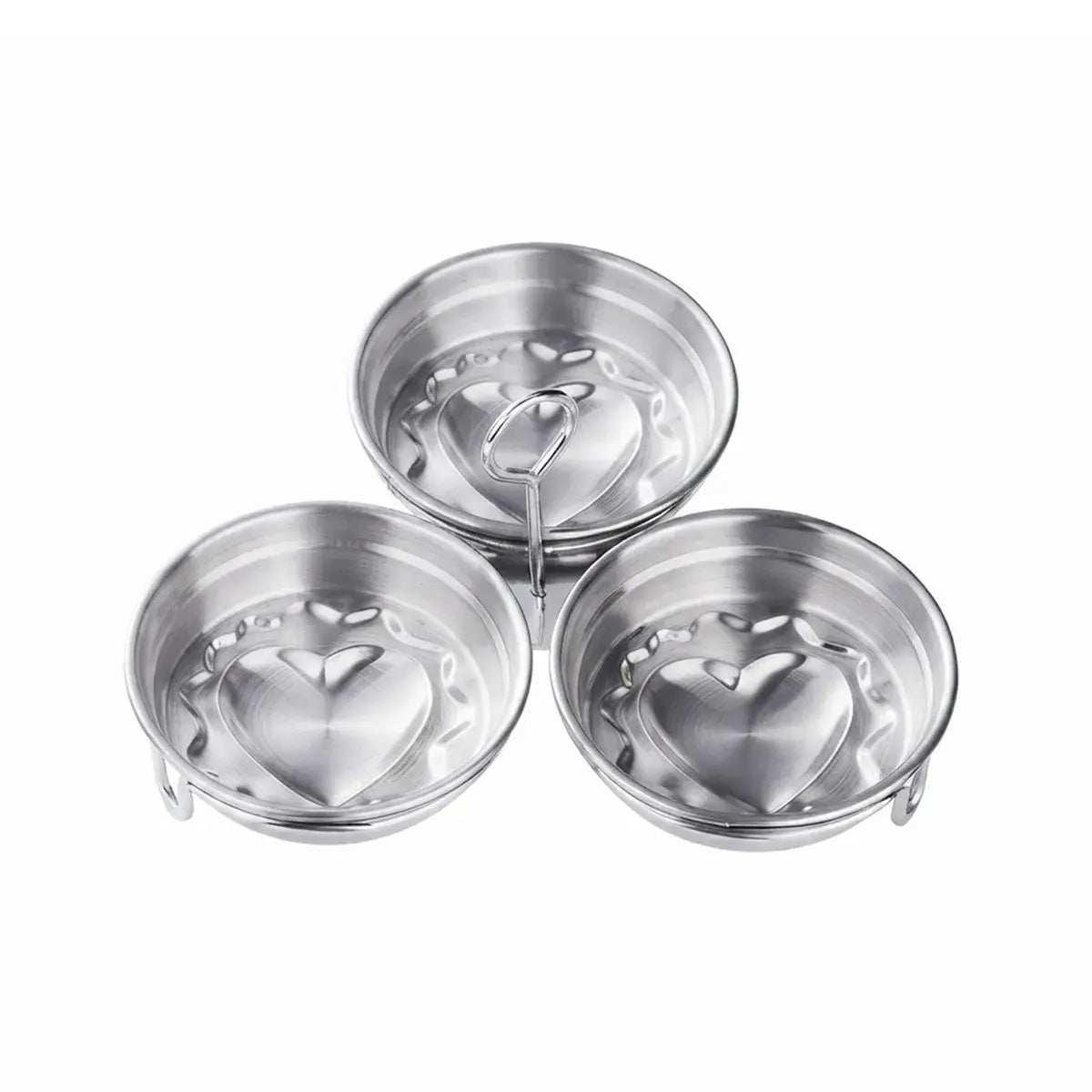 Formă din Oțel Inoxidabil pentru Ouă Ochiuri și Poșate – Set 3 Cavități cu Formă de Inimă / Cerc, Ideală pentru Micul Dejun, Budinci și Tarte 🍳🍳🍳