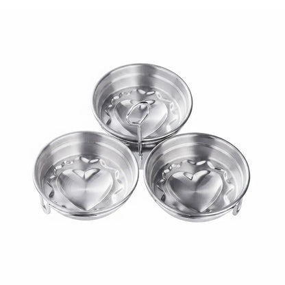 Formă din Oțel Inoxidabil pentru Ouă Ochiuri și Poșate – Set 3 Cavități cu Formă de Inimă / Cerc, Ideală pentru Micul Dejun, Budinci și Tarte 🍳🍳🍳