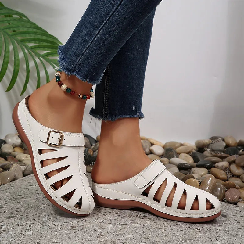 👡 Saboți de Vară din Piele Naturală de Vacă – Design Decupat cu Velcro, Talpă Anatomică Anti-Oboseală, 5 Culori, Mărimi 36-43! ☀️✨