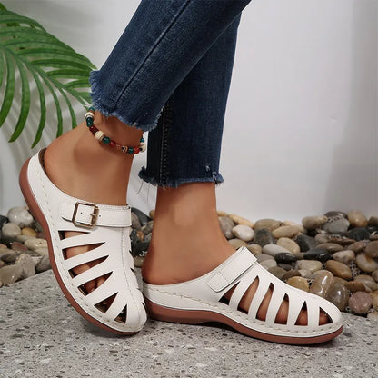 👡 Saboți de Vară din Piele Naturală de Vacă – Design Decupat cu Velcro, Talpă Anatomică Anti-Oboseală, 5 Culori, Mărimi 36-43! ☀️✨