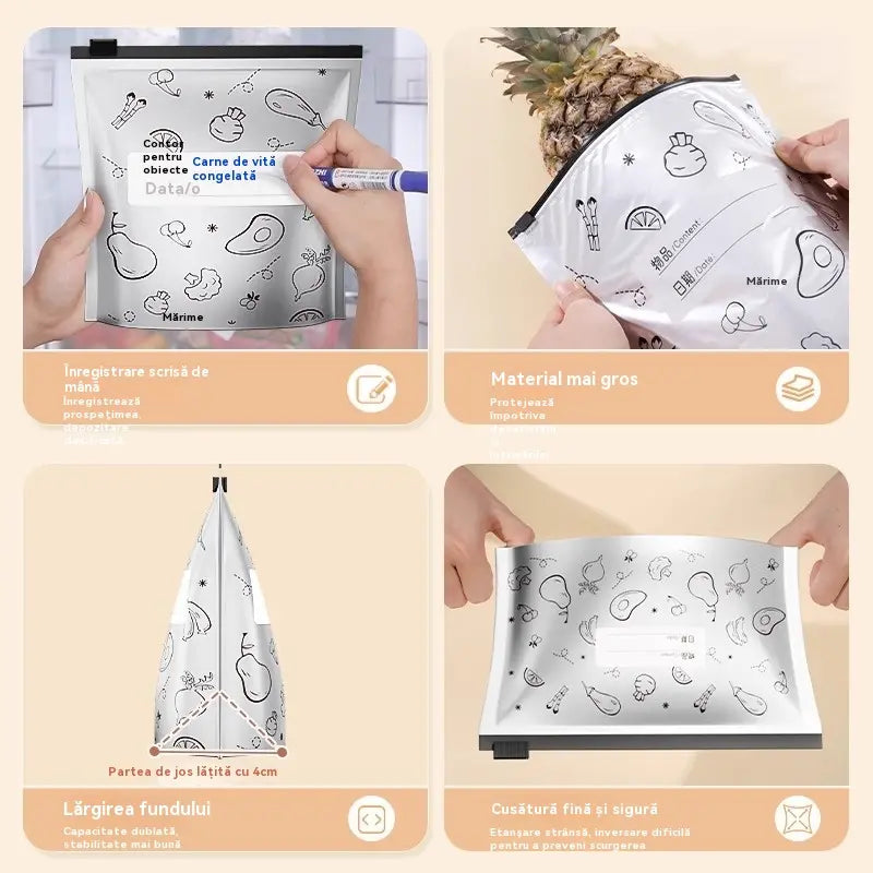 🥩【30bucăți】Pungă sigilată din folie de aluminiu cu fermoar, pentru păstrarea prospețimii, pentru uz casnic la frigider de calitate alimentară