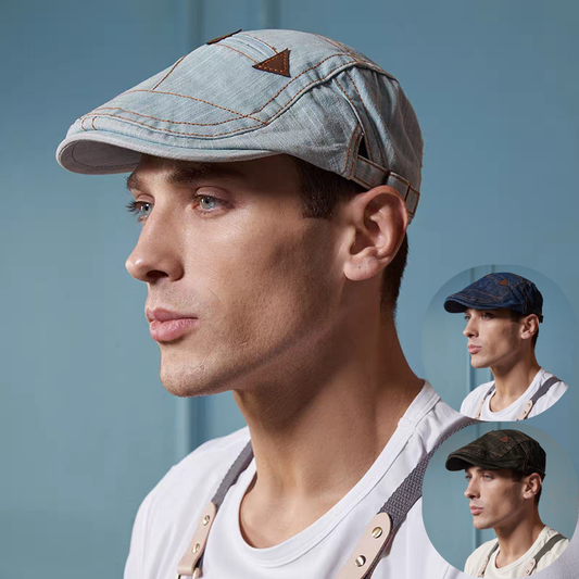 🤠【Oferta por tiempo limitado】Boina de mezclilla para hombre Gorra con visera Retro Sombrero informal