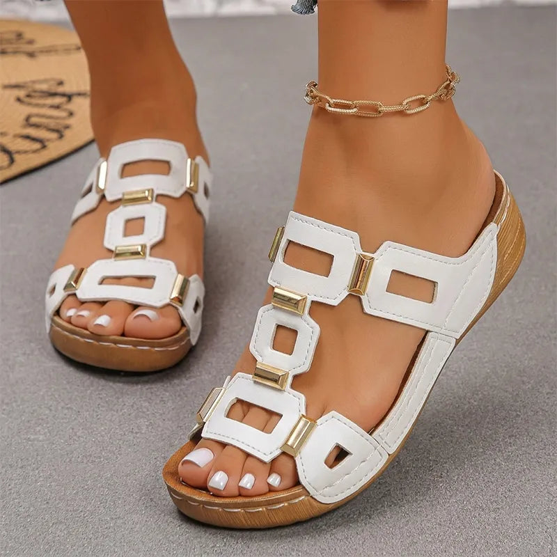 👡【Confortabile, fără oboseală la mers】Sandale retro cu platformă și toc tip wedge