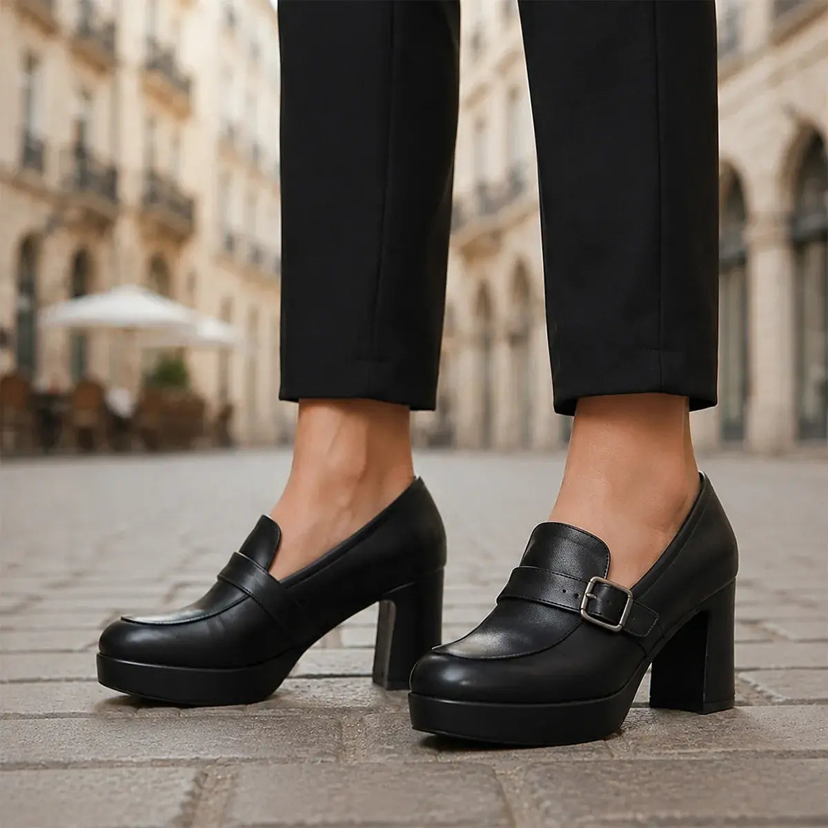 🔥👠【35-40】Ghete noi din piele, colecția 2026, cu toc masiv. Ghete moderne cu toc înalt pentru femei.