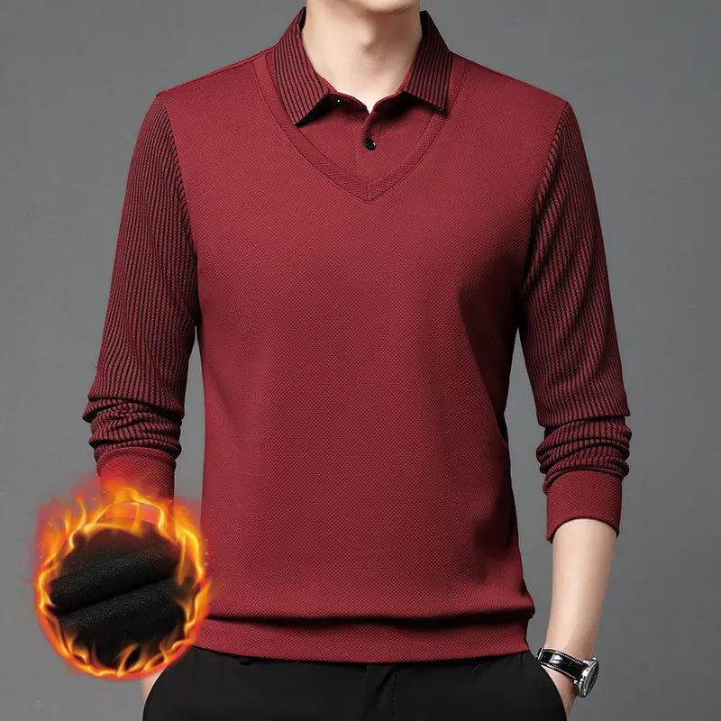 【M-4XL】 👔 Tricou Polo Bărbătesc cu Mânecă Lungă "2 în 1" · Căptușit și Călduros · Design Elegant cu Guler Clasicsi Mâneci cu Dungi · Stil Casual & Business!