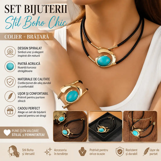 ✨🔥【Cumpărați 1, primiți 1 gratuit】Set colier + brățară cu pietre prețioase în stil boem